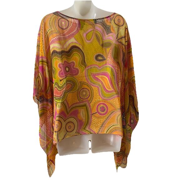 Vtg Dana Buchman Silk 2 Piece Poncho & Skirt Set Italian Fabric Colorful Sz 12/L - Picture 8 of 16